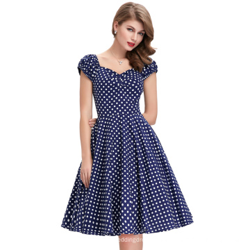 BP Lager V-Ausschnitt Baumwolle Navy blau Polka Dots 50er Jahre Vintage Retro Swing Kleid BP000067-6